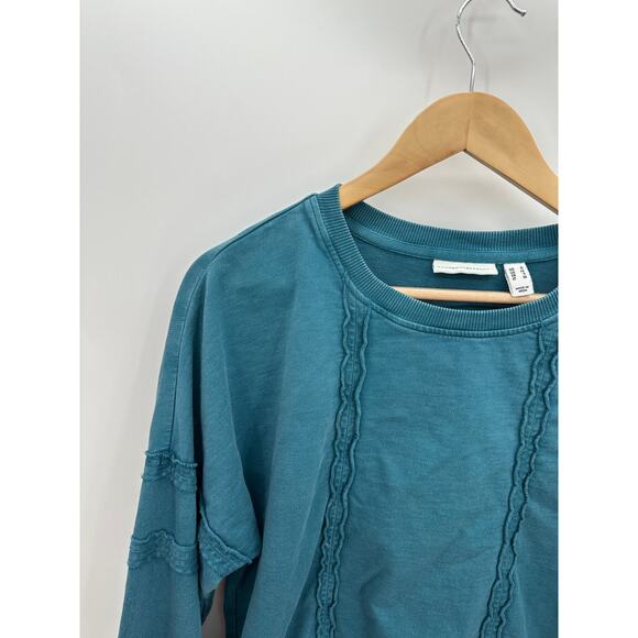 Denim & Co Canyon Retreat Blue French Terry Pullover Seaming Detail Women Small - Picture 7 of 9